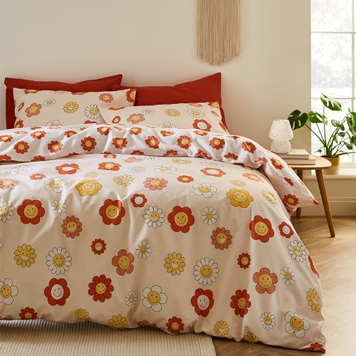 Sassy B Bedding Groovy Wende-Bettwäsche-Set mit Kissenbezügen, Blumenmuster, naturfarben von Sassy B