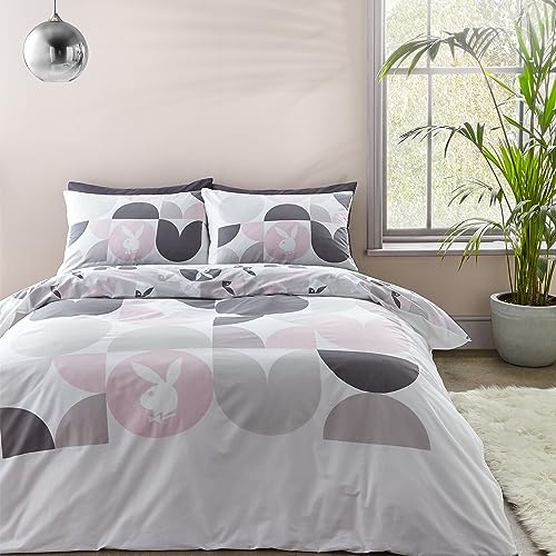 Sassy B Playboy Bedding Retro Geo Bunny Wende-Bettwäsche-Set für Kingsize-Betten mit Kissenbezügen, Weiß von Sassy B