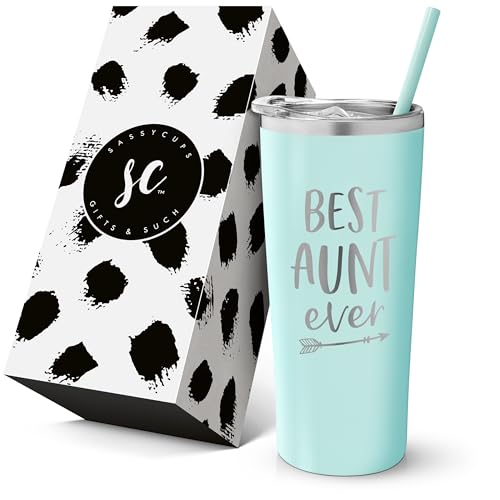 SassyCups Best Aunt Ever Tumbler | 22 Ounce Engraved Mint Stainless Steel Insulated Travel Mug with Lid and Straw | Aunt Pregnancy Announcement | New Aunt | Aunt Again | Aunt Birthday | Aunt To Be von SassyCups