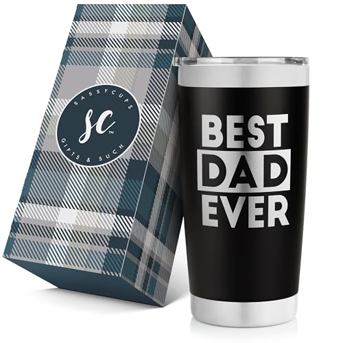 SassyCups Best Dad Ever Tumbler | 20 Ounce Engraved Black Stainless Steel Insulated Travel Mug | Happy Birthday New Dad Tumbler | Worlds Best Dad Cup from Kids | Best Dad Bday | Dad Outdoor BBQ von SassyCups