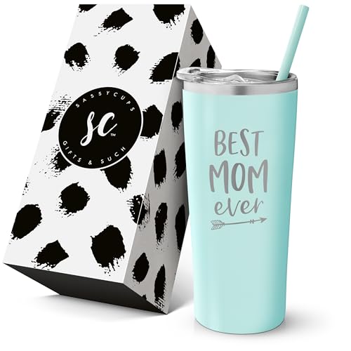 SassyCups Best Mom Ever Tumbler | 22 Ounce Engraved Mint Stainless Steel Tumbler with Lid and Straw | New Mom | Mom Tumbler | for Mom | Mom to Be | Mom Birthday | for Mom Bday von SassyCups