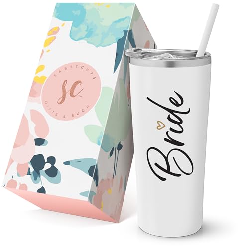 SassyCups Bride Tumbler Cup | Vacuum Insulated Stainless Steel Drink Cup with Straw for Bride to Be | Engagement Glass | Newly Engaged Travel Mug | Future Mrs Bachelorette Cup (22 Ounce, White) von SassyCups