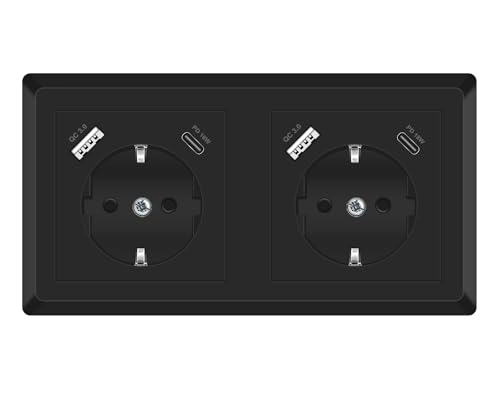 Sasudose Doppelsteckdose mit USB C Ladegerät Anschluss Schuko Unterputz USB Steckdose PD18W Schnellladegerät System 55 Schwarz 2-fach Wandsteckdose Passt in Standard Unterputzdose für Büro Hause Sasudose Doppelsteckdose mit USB C Ladegerät Anschluss Schuko Unterputz USB Steckdose PD18W Schnellladegerät System 55 Schwarz 2-fach Wandsteckdose Passt in Standard Unterputzdose für Büro Hause von Sasudose