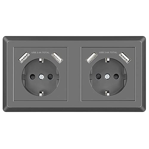 Sasudose Doppelsteckdose mit USB Schuko Unterputz Steckdose System 55 Schutzkontakt-Steckdose Passt in Standard 2-fach Unterputzdose Steckdose Grau Wandsteckdose für Smartphone MP3 Aufladung Sasudose Doppelsteckdose mit USB Schuko Unterputz Steckdose System 55 Schutzkontakt-Steckdose Passt in Standard 2-fach Unterputzdose Steckdose Grau Wandsteckdose für Smartphone MP3 Aufladung von Sasudose