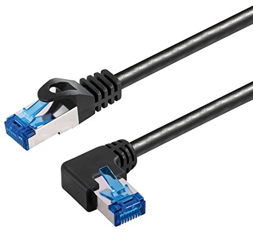 Sat-Fox 0,50m Cat6A / S/FTP (PIMF) Patchkabel, nach links gewinkelt Netzwerkkabel für Router, PC oder Smart-TV von Sat-Fox