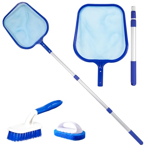 Whirlpool-Reinigungsset Zubehör, Pool Skimmer Netz Pool Netz Ultrafeines Netz mit Teleskopstange Teichskimmer mit Planschbecken Bürste, Schrubber Pad für Gartenteich Brunnen Whirlpool Spa Fischtank Whirlpool-Reinigungsset Zubehör, Pool Skimmer Netz Pool Netz Ultrafeines Netz mit Teleskopstange Teichskimmer mit Planschbecken Bürste, Schrubber Pad für Gartenteich Brunnen Whirlpool Spa Fischtank von Satar Refes