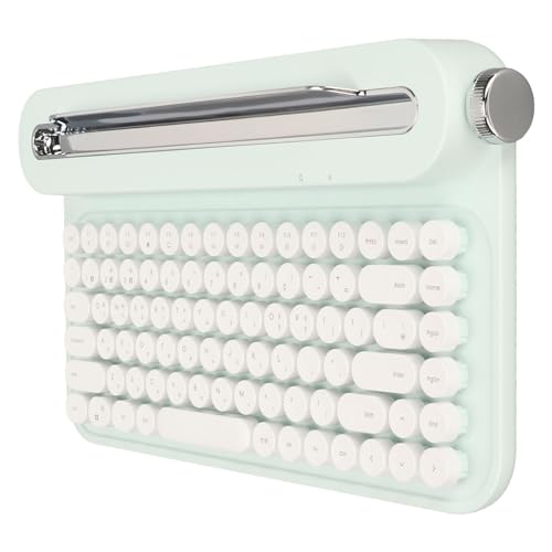 SatcOp Kabellose Schreibmaschinentastatur mit 86 Tasten, Retro-Tastatur mit Integriertem Ständer, Tastatur mit Niedlichen Runden Tastenkappen für Mehrere Geräte für PC (Minzgrün) von SatcOp