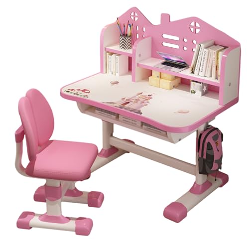 Saterkali Kinderschreibtisch Set mit bücherständer, 3-16 Jahre Höhenverstellbar Tisch und Stühle Grund- und Mittelschule Schüler Schreibtische Ergonomische Study Tisch und Stuhl Sets mit Schubladen von Saterkali