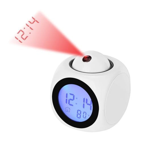 Sathychanpy Digitaler LED-Projektor-Wecker, Projektionsuhr für Schlafzimmer,Projektionswecker, Wecker Mit Projektion an Der Decke, 12/24 H/Thermometer/Snooze/Schreibtisch Wand Deckenuhr von Sathychanpy