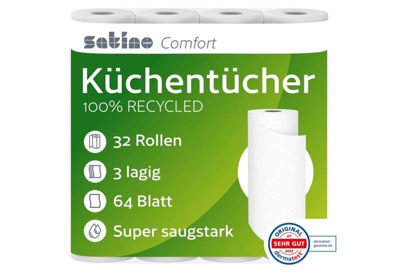 Satino by WEPA Papierküchenrolle 3 lagig - 32 Rollen - 64 Blatt pro Rolle (32-St) von Satino by WEPA