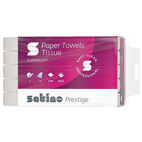 Satino Papierhandtücher 2-lagig Premium - 3.750 Blatt weiße Falthandtücher - Zellstoff mit Z Falz - für Papierspender mit Papiergröße 24x24cm (24x8cm gefaltet) von Satino