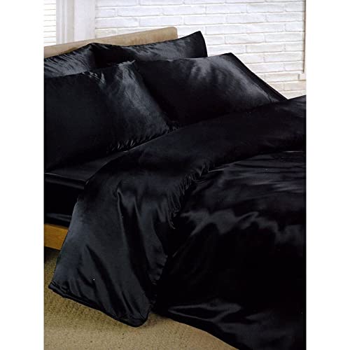 Black Satin Super King Duvet Cover, Blatt ausgestattet und 4 Kissenbezüge, Bettwäsche Set von Satins