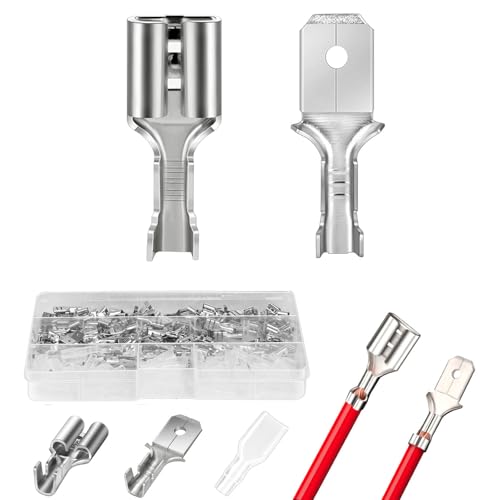 100PCS verdickte 6.3mm Flachsteckhülsen& 100PCS Flachstecker Messingverzinnung, Hoch leitfähig Flachsteckhülsen 6.3mm mit Isolierhülsen von Satisby