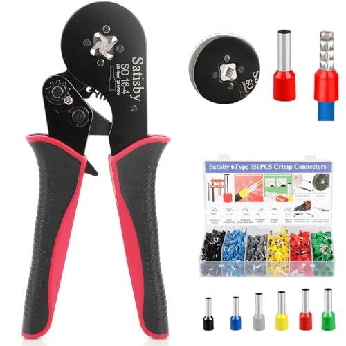 Satisby 16 mm Aderendhülsen Crimpwerkzeug Set 0,08–16 mm² Aderendhülsenzange selbsteinstellend Presszange & 750stück 16mm² Aderendhülsen Krimpzange Crimpzange Presszange Set von Satisby