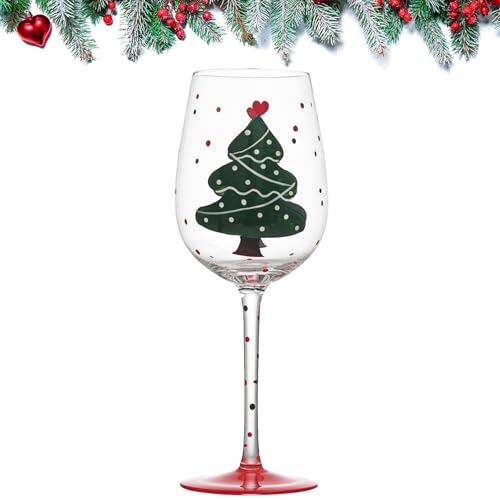 Satiskid Weihnachts Glastasse Rotweingläser Elch Tassen Weihnachts Party Weihnachtsgeschenke Handbemalte Weihnachtsweingläser Für Party Cocktailbecher (Einheitsgröße, 450ml) von Satiskid