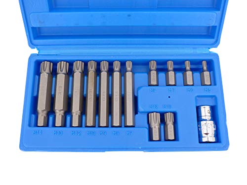 Steckschlüsselsatz RIBE Keilprofil M5-M14 1/2" Set Werkzeug Bitsatz Bits 14-tlg. von Satra