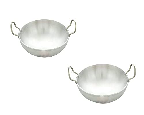 Kadhai Aluminium-Set, sehr klein, 2 verschiedene Größen, indische Bratpfanne oder Kadhai, Farbe: Weiß von Satre Online And Marketing