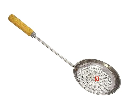 Boondi-Sieb aus Holz mit langem Griff, Bundi-Sieb, Ölsieb – Größe Nr. 3 von Satre Online and Marketing