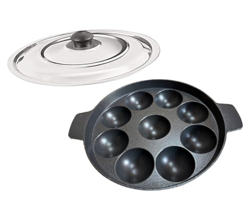 Satre Online and Marketing Aluminiumpfanne mit 9 Mulden, Induktionsboden und Stahldeckel, zweiseitiger Griff, antihaftbeschichtet von Satre Online and Marketing