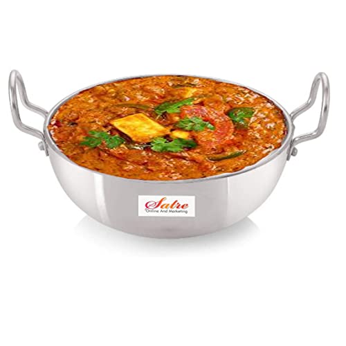 Satre Online and Marketing Induktions-Basis aus Aluminium mit zweiseitigem schwerem Stahlgriff, Größe Nr. 13, indischer Kadai, großer Kadhai, Farbe: Silber von Satre Online and Marketing