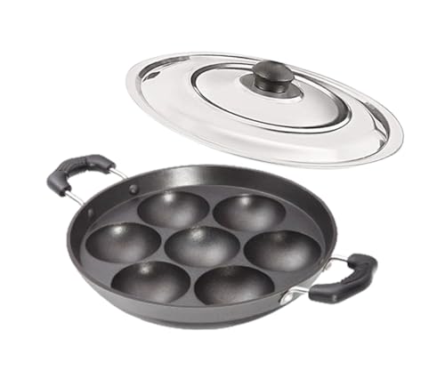 Satre Online and Marketing Kleine Appam-Pfanne mit 7 Mulden, antihaftbeschichtet, Aluminium, schwerer Induktionsboden, mit Stahldeckel, Schwarz, Silber, Rot Satre Online and Marketing Kleine Appam-Pfanne mit 7 Mulden, antihaftbeschichtet, Aluminium, schwerer Induktionsboden, mit Stahldeckel, Schwarz, Silber, Rot von Satre Online and Marketing