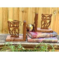 Handgemachte Holz Eulen Buchstützen Dekupiersäge Fürs Kinderzimmer | 2Er-Set von SatterfieldWorkshop
