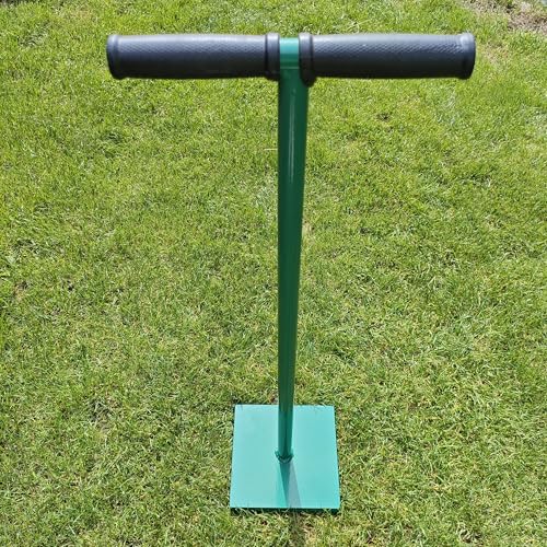 SattesGrün Handstampfer Bodenverdichter Erdstampfer Kiesstampfer Stampfer Tamper | 20 x 20 cm | 9,3 kg | aus Stahl mit T-Griff | 86 cm Griffhöhe von SattesGrün