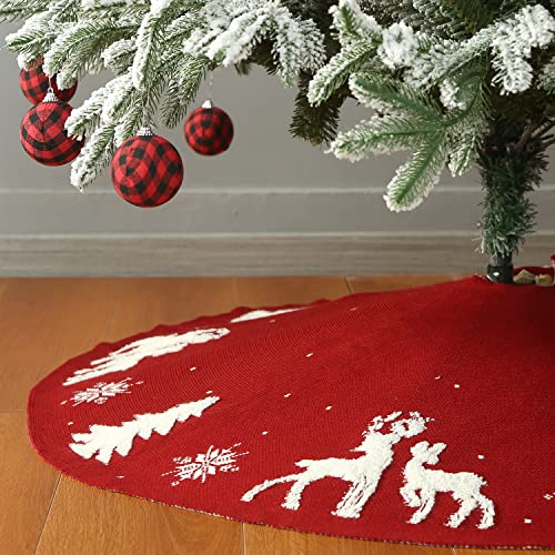Sattiyrch Gestrickter Weihnachtsbaumrock, luxuriöser Zopfstrick, dick, rustikaler Weihnachtsbaumschmuck (Rot 3D, 122 cm) von Sattiyrch
