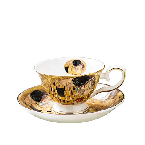 Kaffeetasse mit Klimt Classic Design Kaffeetasse und Tee Saucer Keramik & Bone China Kaffeetasse Keramik Set Kaffee-Tassen Set Kaffeetasse mit Klimt Classic Design Kaffeetasse und Tee Saucer Keramik & Bone China Kaffeetasse Keramik Set Kaffee-Tassen Set von Saturey