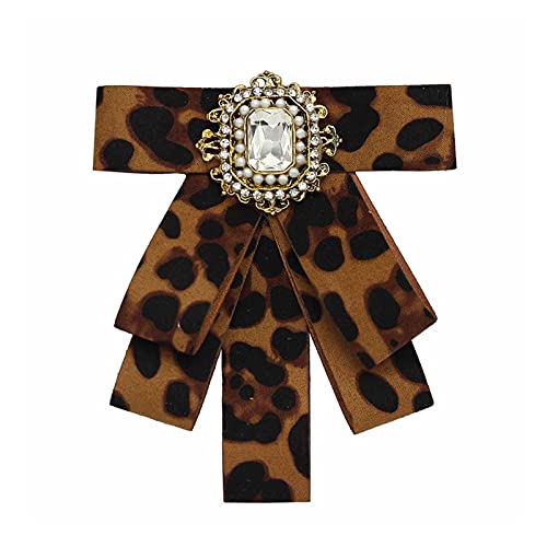 Saturey Schleifenbrosche 2021 Mode Neue Bunte kristall Blume Fliege broschen Leopard Druck Tuch Corsage Kragen Revers pin schmuck Geschenke für Frauen (Metal Color : A) von Saturey