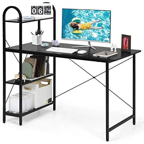 Studiertisch Schreibtisch 48 "Reversible. Pc. Laptop Schreibtisch Schreibtisch mit 4-Tier-offener Lagerregal Home Office-Arbeitsarbeitsstation mit Bücherregal, rustikal braun / weiß Gaming-PC-Arbeitst von Saturey