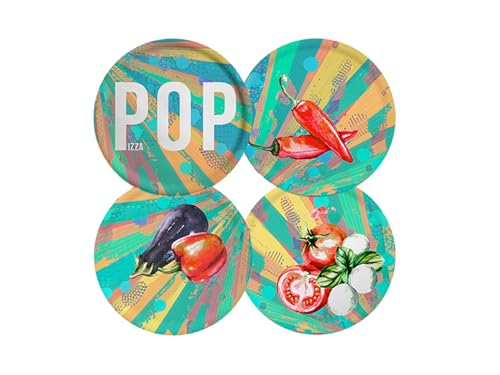 Saturnia 4er Set Pizzateller Pop aus Porzellan dekoriert Ø 31 cm - spülmaschinenfest, buntes Design mit verschiedenen Dekoren von Saturnia
