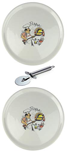 Saturnia XXL Porzellan Pizzateller Speiseteller mit verschiedenen Motiven inkl. Edelstahl Pizzaschneider 2 Stück, Pizzabäcker Ø31cm Saturnia XXL Porzellan Pizzateller Speiseteller mit verschiedenen Motiven inkl. Edelstahl Pizzaschneider 2 Stück, Pizzabäcker Ø31cm von Saturnia