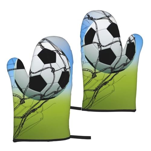 Ofenhandschuhe, Motiv: Fußball-Netzwerk, lustiger Esel, hitzebeständig, weiche Baumwolle, wasserdicht, rutschfest, für Küche und Kochen (2-teiliges Set) von Satusa