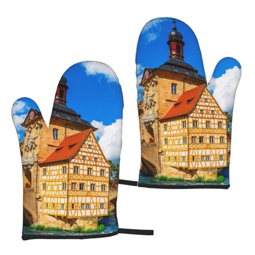 Ofenhandschuhe mit lustigem Esel-Motiv, hitzebeständig, weiche Baumwolle, wasserdicht, rutschfest, für Küche, Kochen (2-teiliges Set) von Satusa