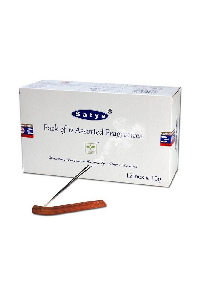 Satya Incense Räucherstäbchen Satya Räucherstäbchen (Packung, 12-St., 12 verschiedene Aromen), Aus Indien, produziert aus echtem Sandelholz von Satya Incense