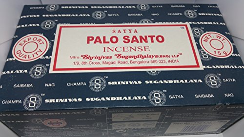 Räucherstäbchen „Palo Santo“ von Satya Nag Champa, 3 Packungen à 15 g, mit Souvenir-Plakette von Sterling Effectz von Satya