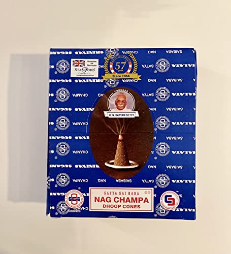 Räucherkegel Satya Sai Baba Nag Champa Dhoop Cones 12 Schachteln 120 Kegel mit Halter Duft Aroma Großpackung Vorrat von Satya