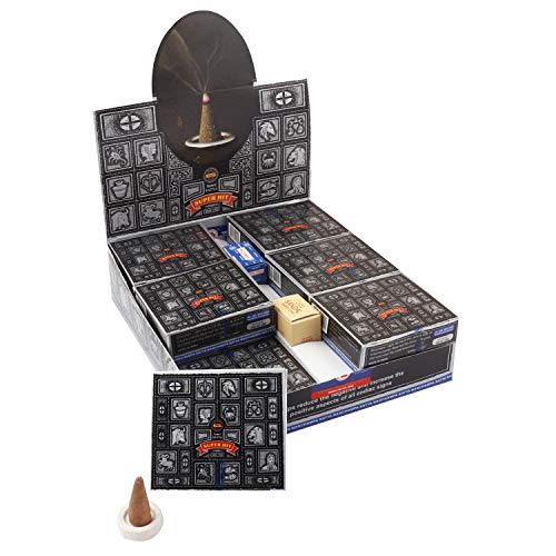 Räucherkegel Satya Super Hit Dhoop Cones 12 Schachteln 120 Kegel mit Halter Duft Aroma Großpackung Vorrat von Satya