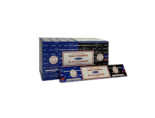 Satya 01306 Nag Champa & Black Diamond Combo Räucherstäbchen-Set, 12 Packungen x 16 g, Mehrfarbig, Einheitsgröße von Satya