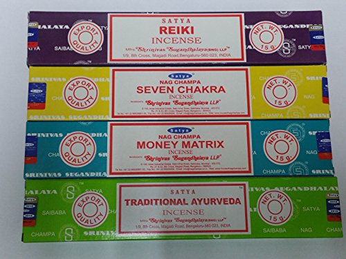Sterling Effectz Satya Räucherstäbchen Traditionelle Ayurveda, Geld-Matrix Reiki, sieben Chakra, 4er-Set von Satya