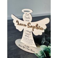Aufsteller Engel Geschenk Zur Taufe Tauftag Konfirmation Kommunion Geburt Holzschild Personalisiert Mit 3D Effekt Patengeschenk Deko Kinder von Sauerhandel24