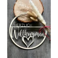Türkranz Herzlich Willkommen Türschild Holzschild Geschenk Deko Holz Wanddeko von Sauerhandel24