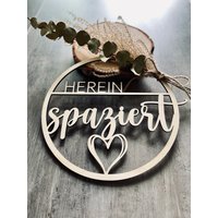 Türschild Hereinspaziert Türkranz Loop Holzschild Geschenk Deko Holz Wanddeko von Sauerhandel24