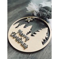Türschild Merry Christmas Deko 3D Effekt Türkranz Holzschild von Sauerhandel24