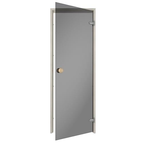 Sauflex Saunatür ESSENTIAL – ESG 8 mm Sicherheitsglas, Laminierter Holzrahmen, Rechts/Links montierbar (Grau/Espe, 70x190) von Sauflex