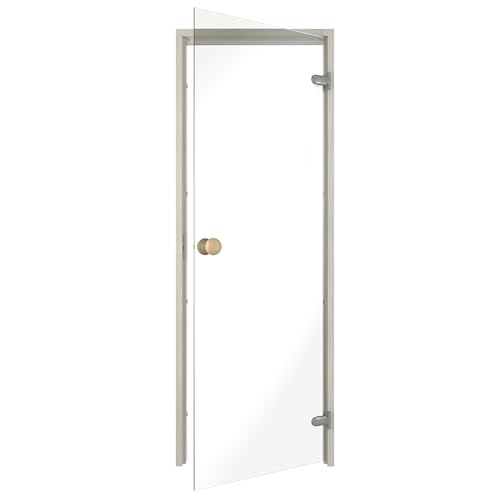 Sauflex Saunatür ESSENTIAL – ESG 8 mm Sicherheitsglas, Laminierter Holzrahmen, Rechts/Links montierbar (Klar/Espe, 60x190) von Sauflex