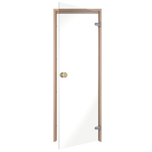 Sauflex Saunatür ESSENTIAL – ESG 8 mm Sicherheitsglas, Laminierter Holzrahmen, Rechts/Links montierbar (Klar/Erle, 60x190) von Sauflex