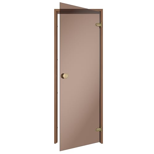 Sauflex Saunatür ESSENTIAL – ESG 8 mm Sicherheitsglas, Laminierter Holzrahmen, Rechts/Links montierbar (Bronze/Thermo Espe, 70x190) von Sauflex