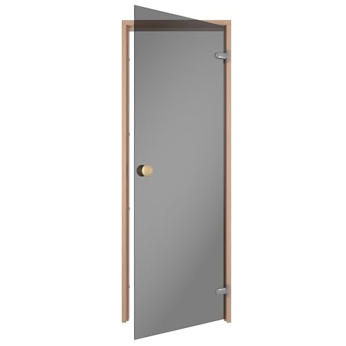Sauflex Saunatür ESSENTIAL – ESG 8 mm Sicherheitsglas, Laminierter Holzrahmen, Rechts/Links montierbar (Grau/Erle, 70x190) von Sauflex